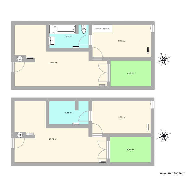 Appartement vide. Plan de 8 pièces et 95 m2