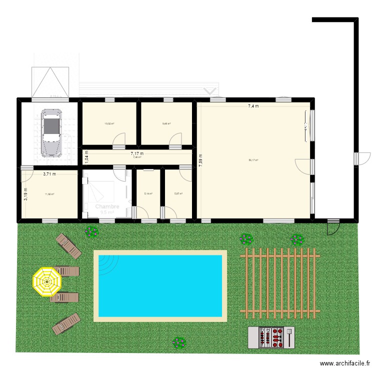 mine. Plan de 7 pièces et 106 m2