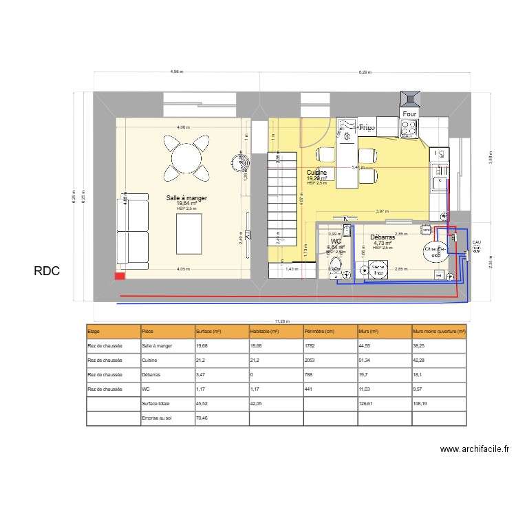 multicouche rdc. Plan de 4 pièces et 45 m2