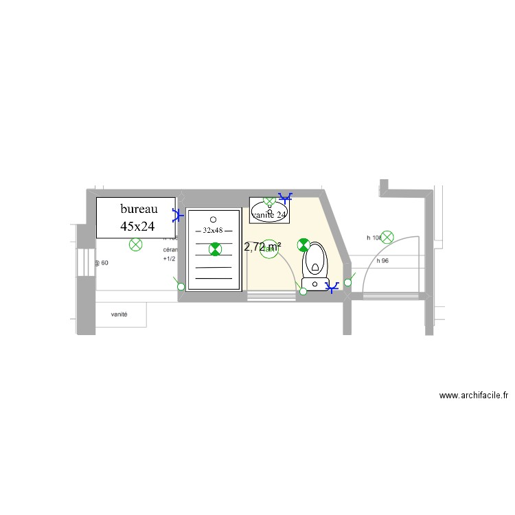 salle de bain chambre 5. Plan de 1 pièce et 3 m2