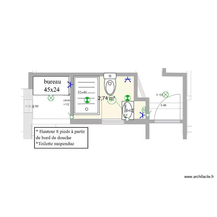 salle de bain chambre 5. Plan de 