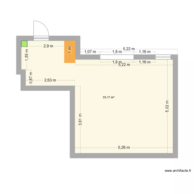 terrasse. Plan de 1  et 33 m²