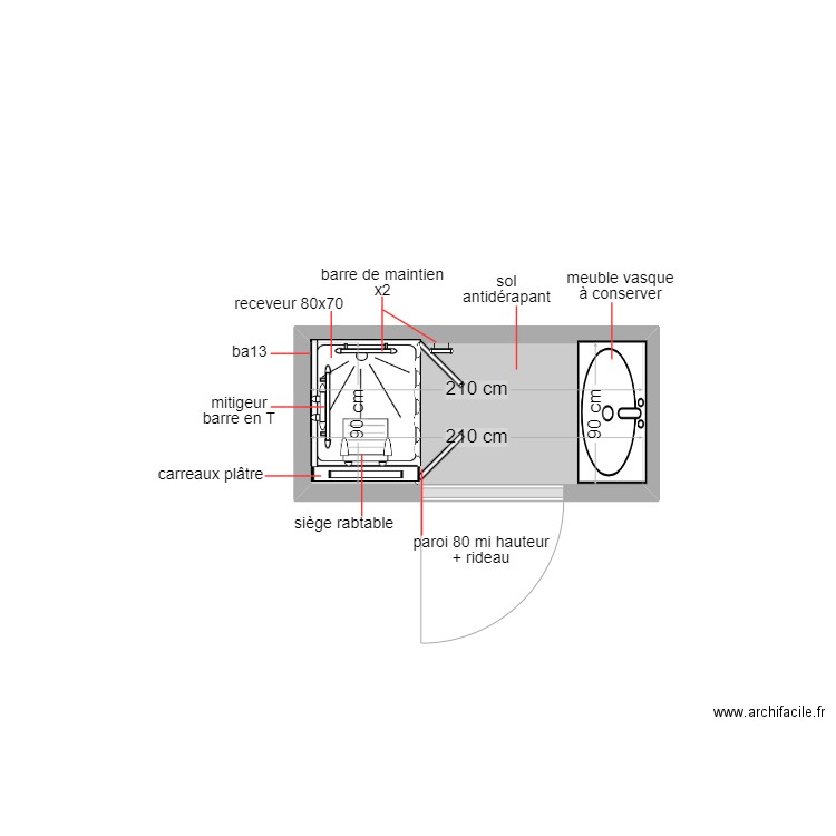 TRAN. Plan de 1 pièce et 2 m2