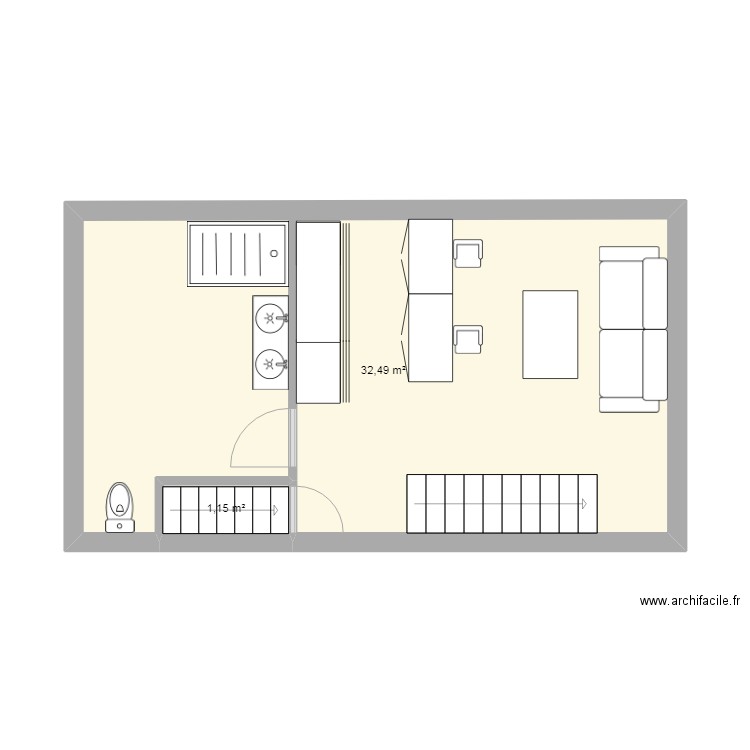 rejestraat 15 8940. Plan de 2 pièces et 34 m2