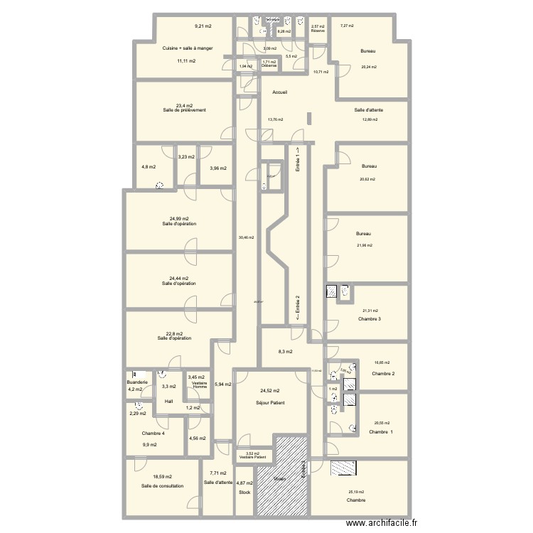 Plan Clinique Bruxelles. Plan de 44 pièces et 542 m2