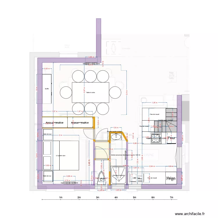 plan SDB cuisine chambre SaM  Douche 85 et dimensions reelles Plan initial avec accessoires. Plan de 2  et 2 m²