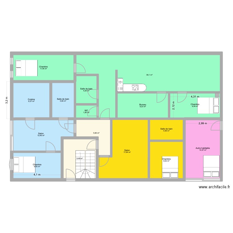 CORBARIEU RDC 2. Plan de 16 pièces et 174 m2