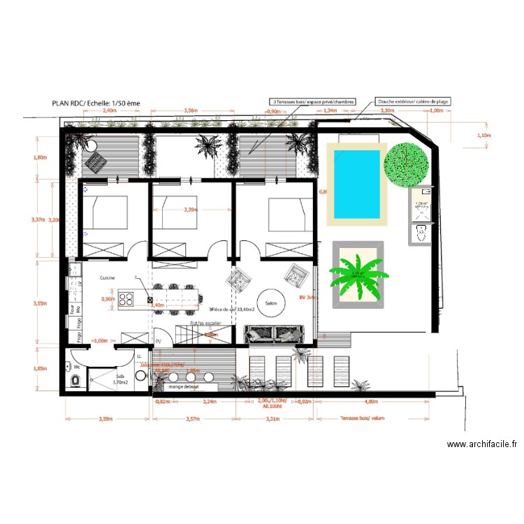 plan maison. Plan de 2 pièces et 6 m2
