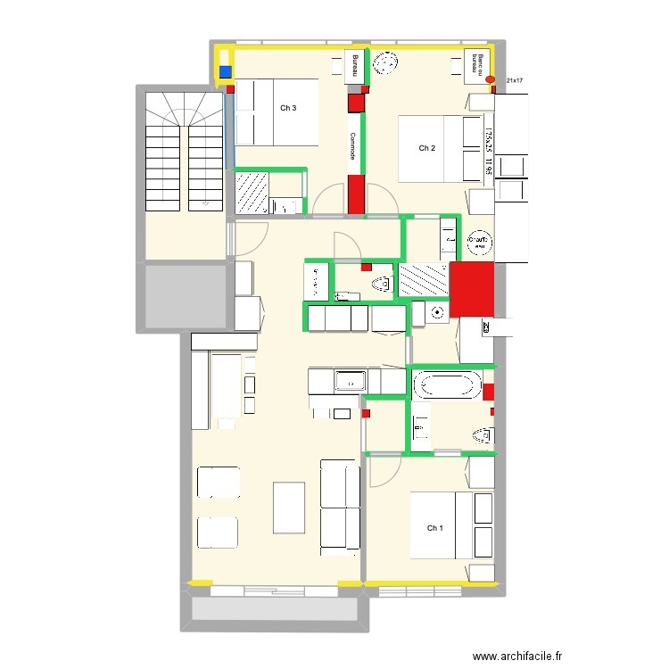 Meerlaan Projet Def Ouvriers. Plan de 17 pièces et 92 m2