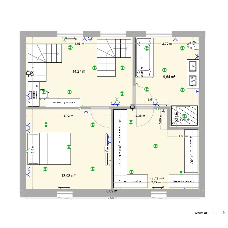ETAGE 1 MAISON JEANNE D'ARC. Plan de 5 pièces et 49 m2