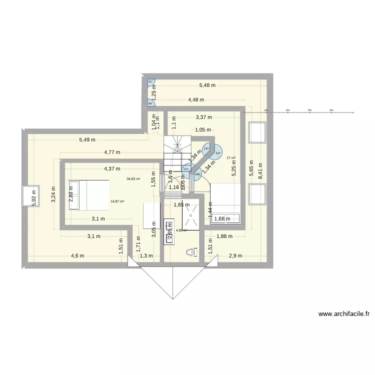 chambres 1er. Plan de 4  et 72 m²