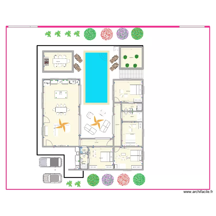 Esquisse 4 chambres WC visiteur Zone Chambre. Plan de 13  et 168 m²