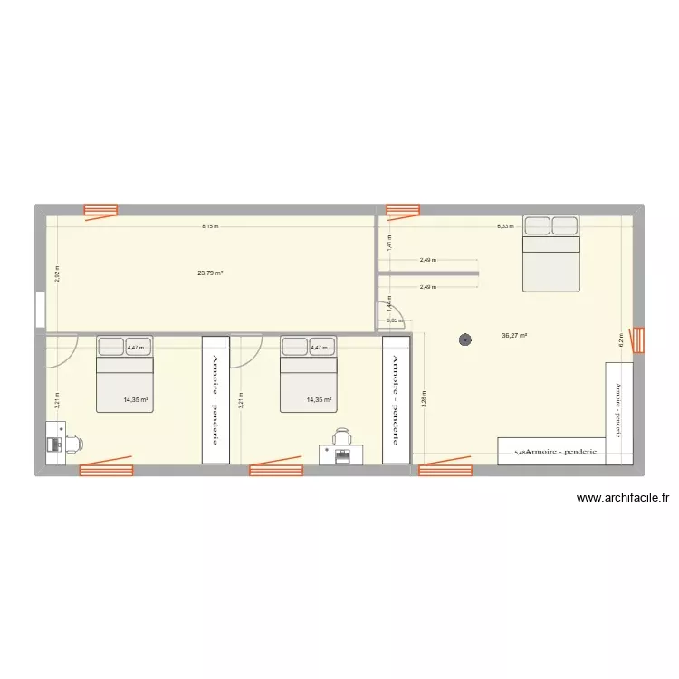 Maison etage. Plan de 4 Pièces et 89 m²