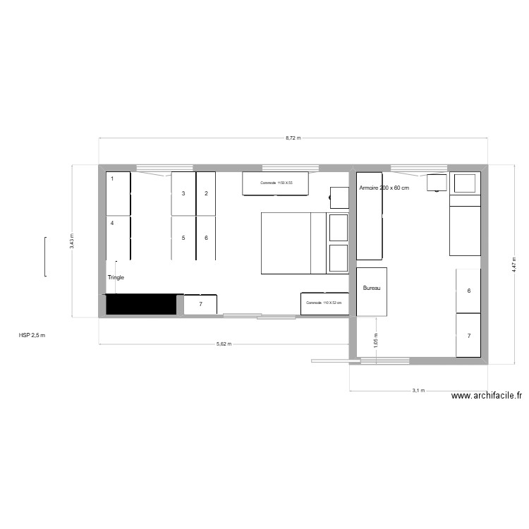 muriers. Plan de 3 pièces et 29 m2