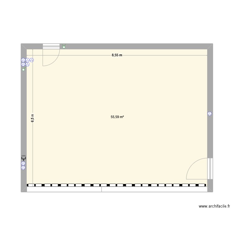 salle de permanence. Plan de 1 pièce et 56 m2