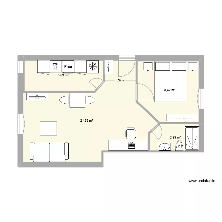 Appartement Tom. Plan de 4  et 39 m²
