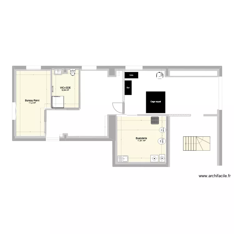 Sous sol-V1. Plan de 3 Pièces et 29 m²