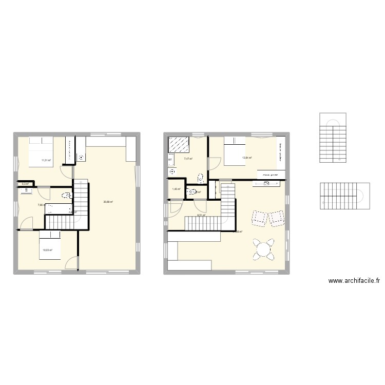 Version 5 R+1. Plan de 12 pièces et 129 m2