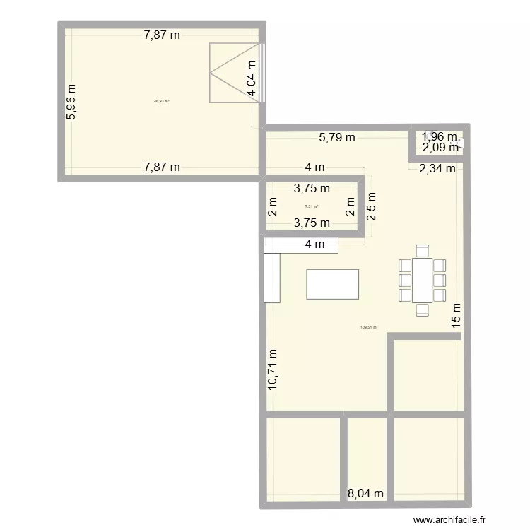 plan maison forme rectangle. Plan de 3 Pièces et 164 m²