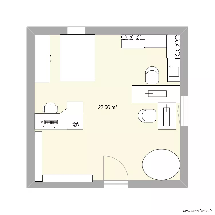 Atelier couture. Plan de 1 pièce et 23 m² Atelier couture. Plan de 1 pièce et 23 m²