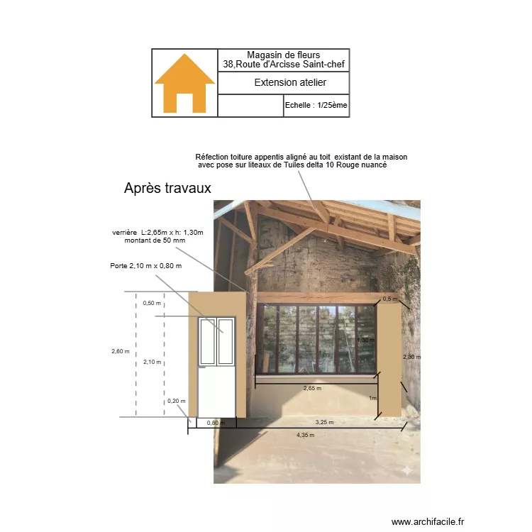 extension atelier avec porte modif 1/25 &egrave;me. Plan de 