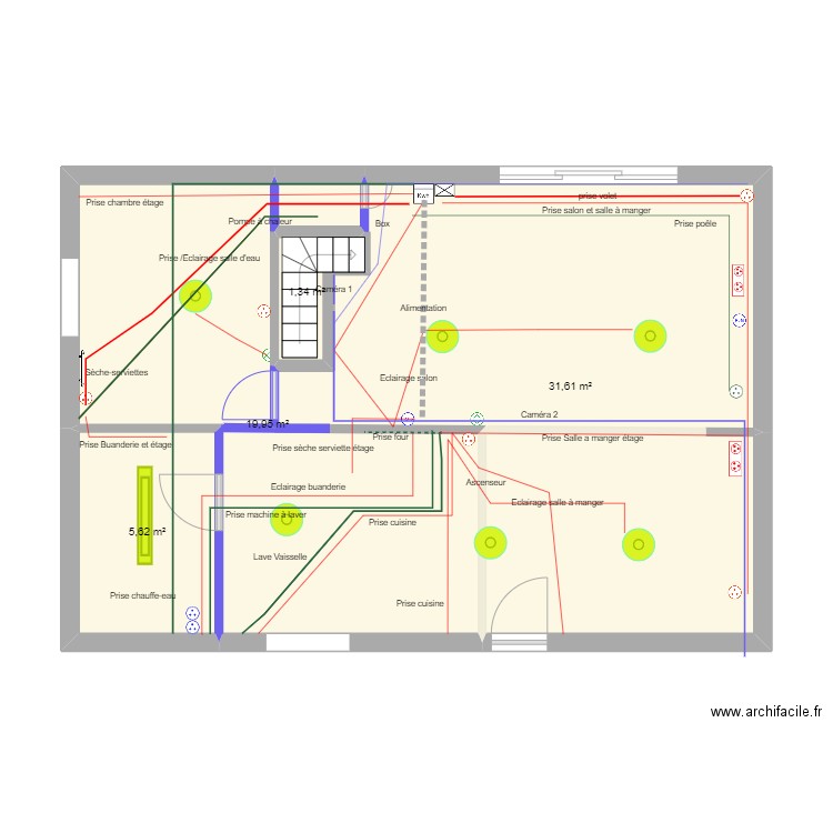 Tony sous-sol electricité. Plan de 5 pièces et 59 m2