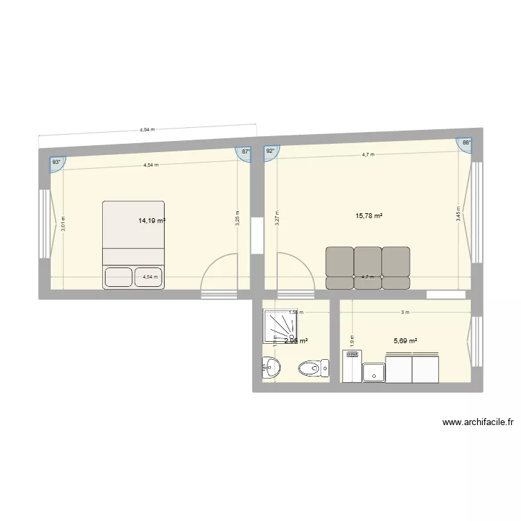 2eme. Plan de 4 Pièces et 39 m²