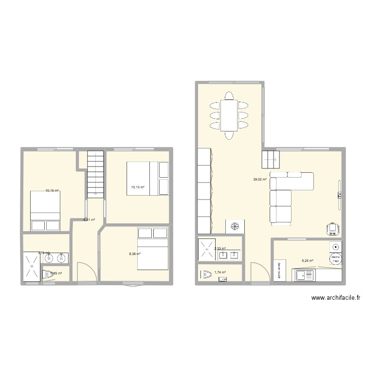 les chenes. Plan de 10 pièces et 89 m2