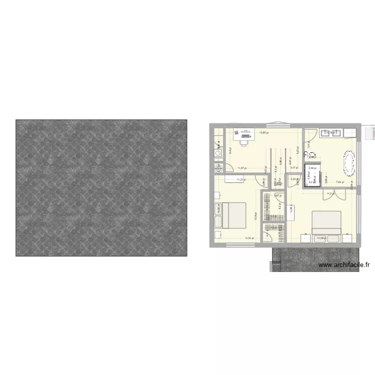 Roche &eacute;tage plein 3SDB. Plan de 14  et 219 m²