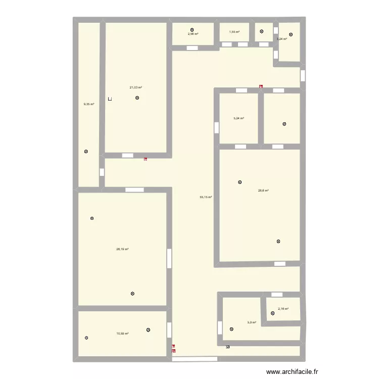 YTU2. Plan de 12 pièces et 172 m²