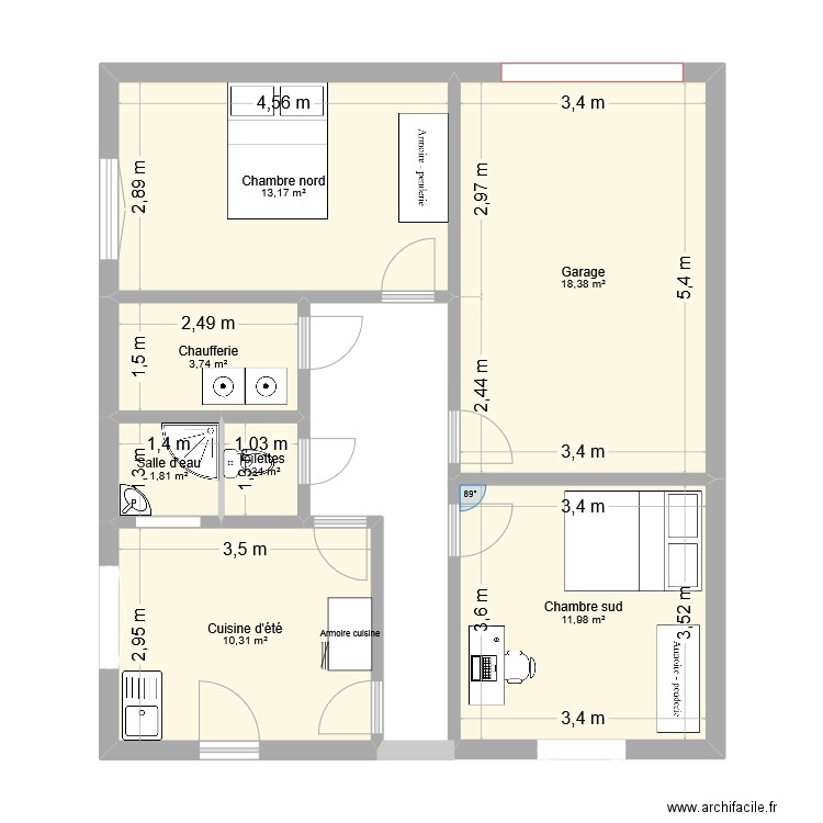 Ostalada RDC. Plan de 7 pièces et 61 m2