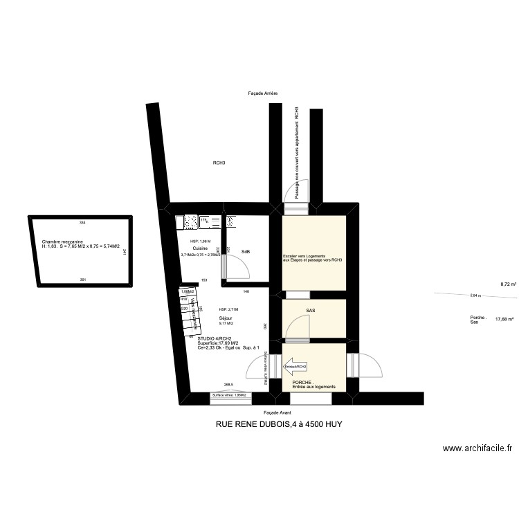 statte. Plan de 4 pièces et 37 m2