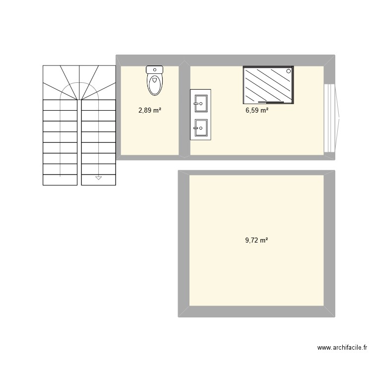 Etage. Plan de 3 pièces et 19 m2