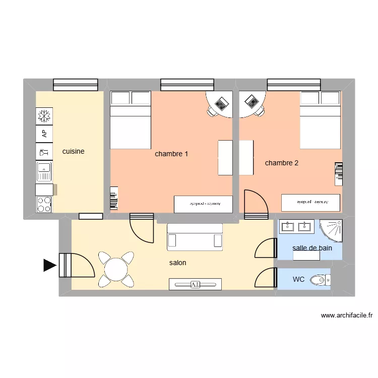 chambre etudiente 2p. Plan de 8 pièces et 63 m²