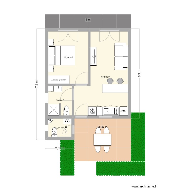 Bungalow3. Plan de 4 pièces et 34 m2