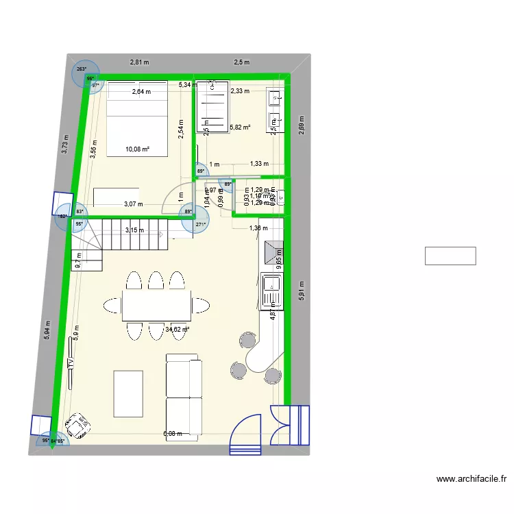logement. Plan de 4  et 52 m²