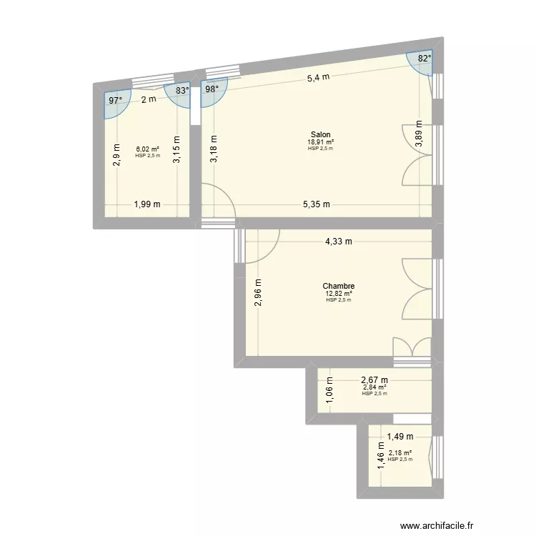 Saint Etienne appartement. Plan de 5  et 43 m²