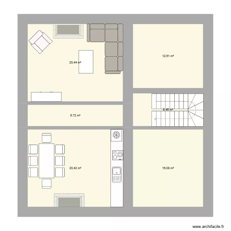 rdc maison. Plan de 6 Pièces et 81 m² rdc maison. Plan de 6 Pièces et 81 m²