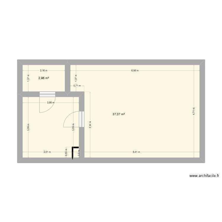 Achille Viadieu - Plan général. Plan de 2 pièces et 40 m2