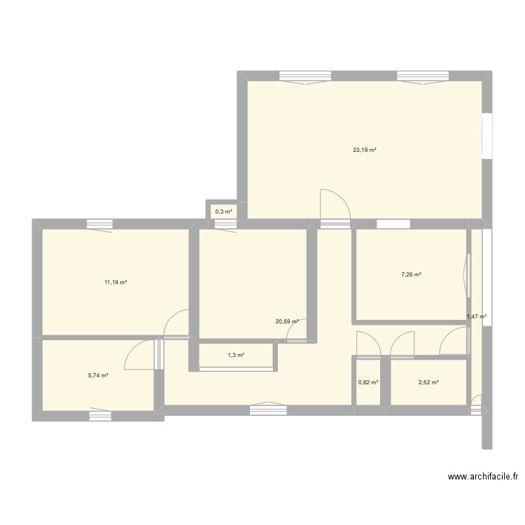 BROSSET. Plan de 10 pièces et 74 m2