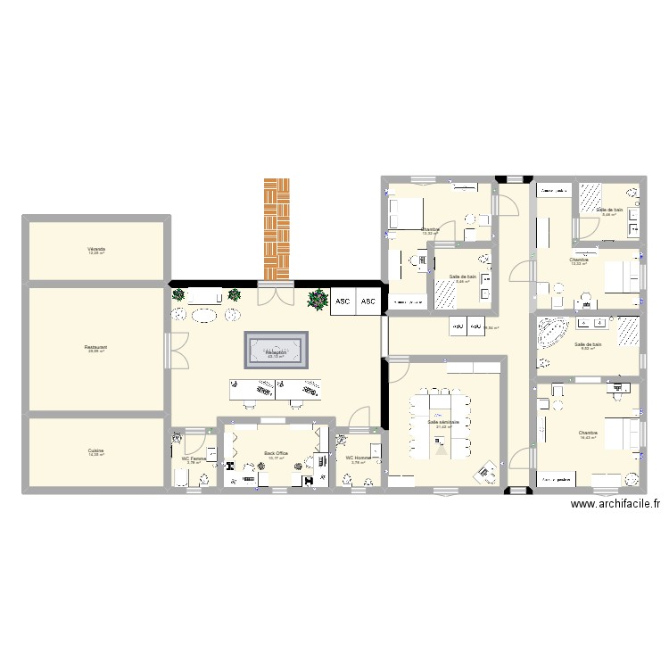 Projet entreprenariat. Plan de 42 pièces et 647 m2