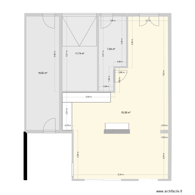 plan existant. Plan de 4 pièces et 90 m2