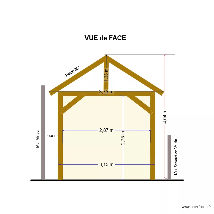 Carport vue de face. Plan de Carport vue de face. Plan de