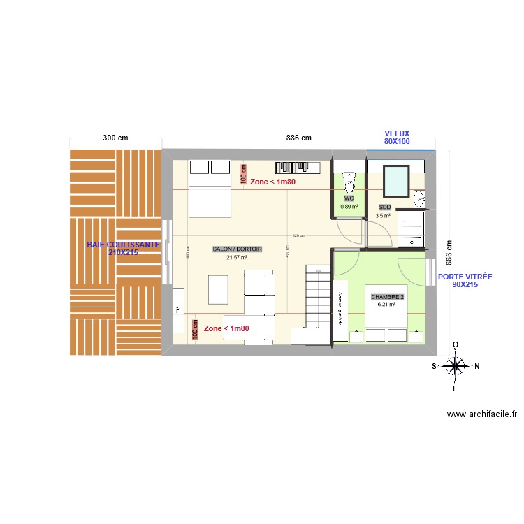 Rebouc 1er bis. Plan de 4 pièces et 48 m2