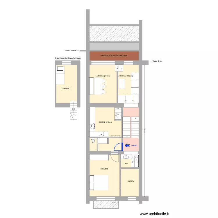 Li&eacute;geois 65 Rez+1 Existant - Projet&eacute; - B. Plan de 15  et 106 m²
