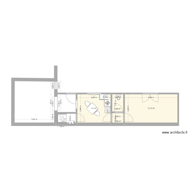 4 Impasse Duclos RDC Jardin Léandre. Plan de 4 pièces et 21 m2