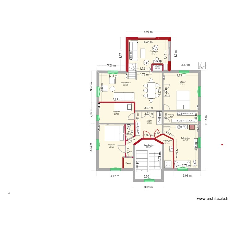 Plan1er Etage futur v3 inf. Plan de 13 pièces et 133 m2