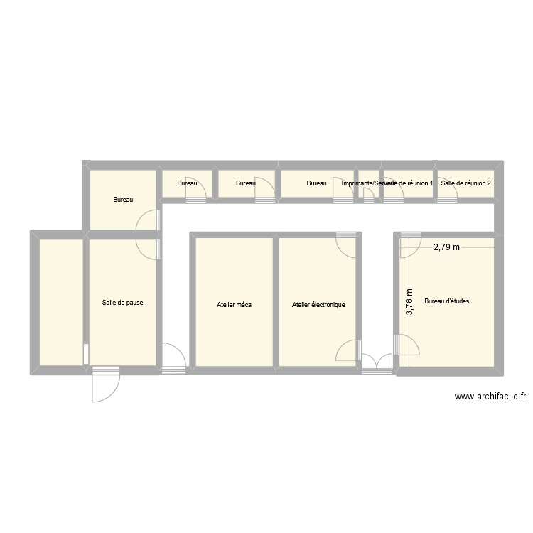 Nom des salles AGS. Plan de 12 pièces et 51 m2