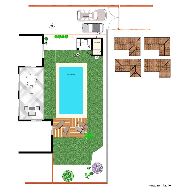pool house. Plan de 3 pièces et 40 m2