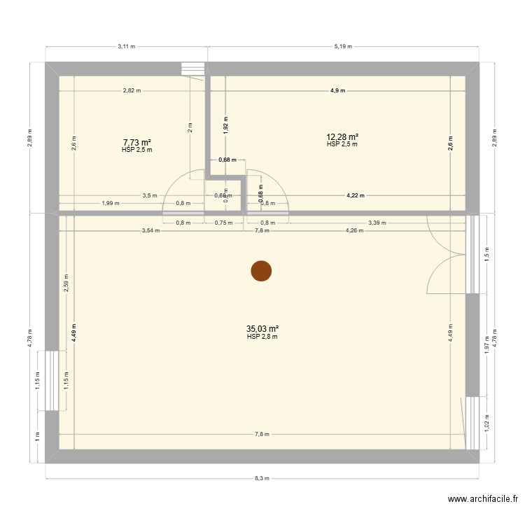 Loc clemenson. Plan de 3 pièces et 55 m2
